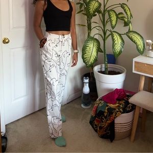 Black and white print wide leg pants, size medium